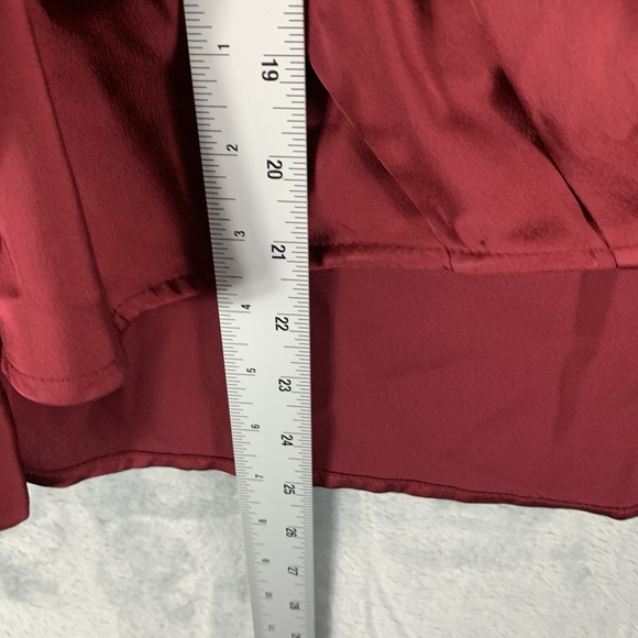 Calvin Klein Women's Blouse Top S Collar Long Sleeve‎ Faux Wrap Satin Red NWT - Picture 8 of 9